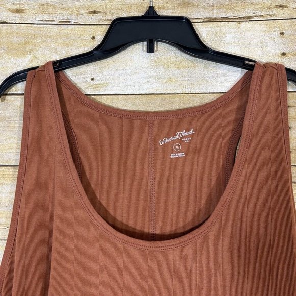 Universal Thread Womens Ribbed Tank Top 4X Copper Rust Brown Scoopneck Stretch - Picture 2 of 7